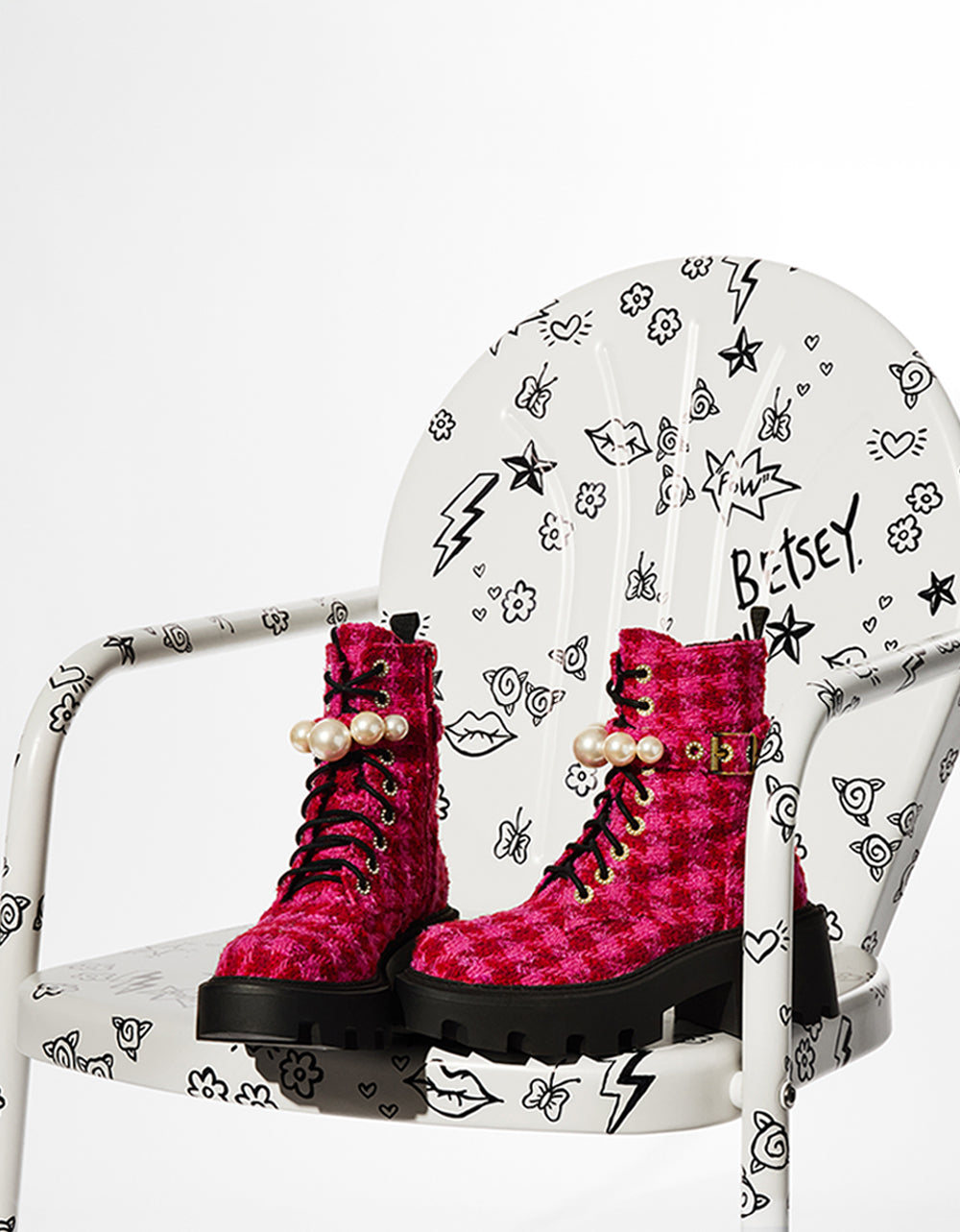 Betsey Johnson Customer Favorite | JONNIE FUCHSIA MULTI Lace-Up Platform Combat Women's Ankle Boot