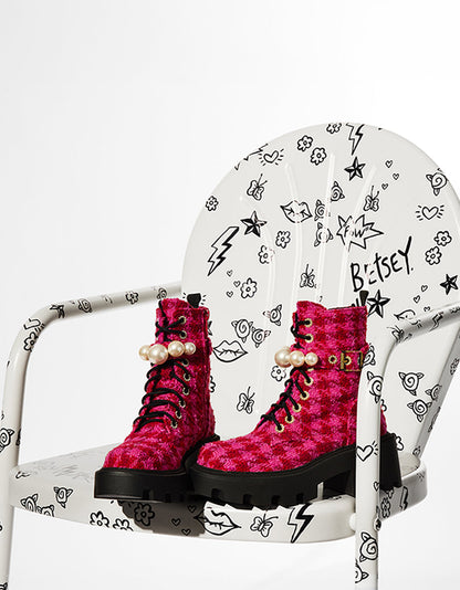 Betsey Johnson Customer Favorite | JONNIE FUCHSIA MULTI Lace-Up Platform Combat Women's Ankle Boot
