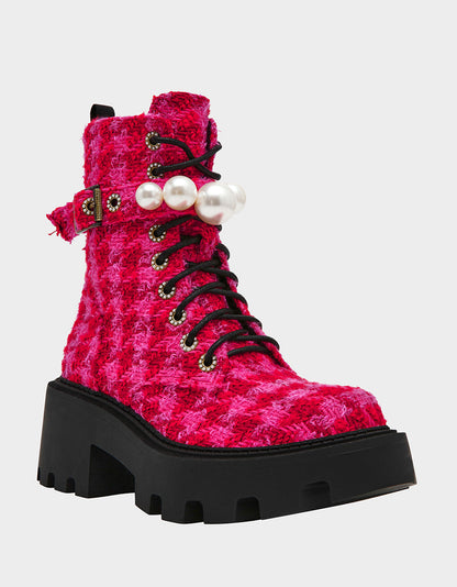 Betsey Johnson Customer Favorite | JONNIE FUCHSIA MULTI Lace-Up Platform Combat Women's Ankle Boot
