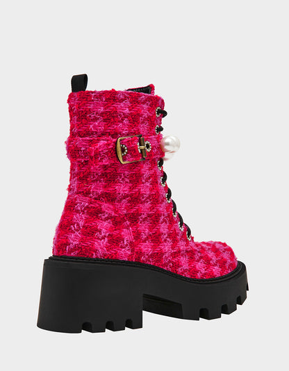 Betsey Johnson Customer Favorite | JONNIE FUCHSIA MULTI Lace-Up Platform Combat Women's Ankle Boot