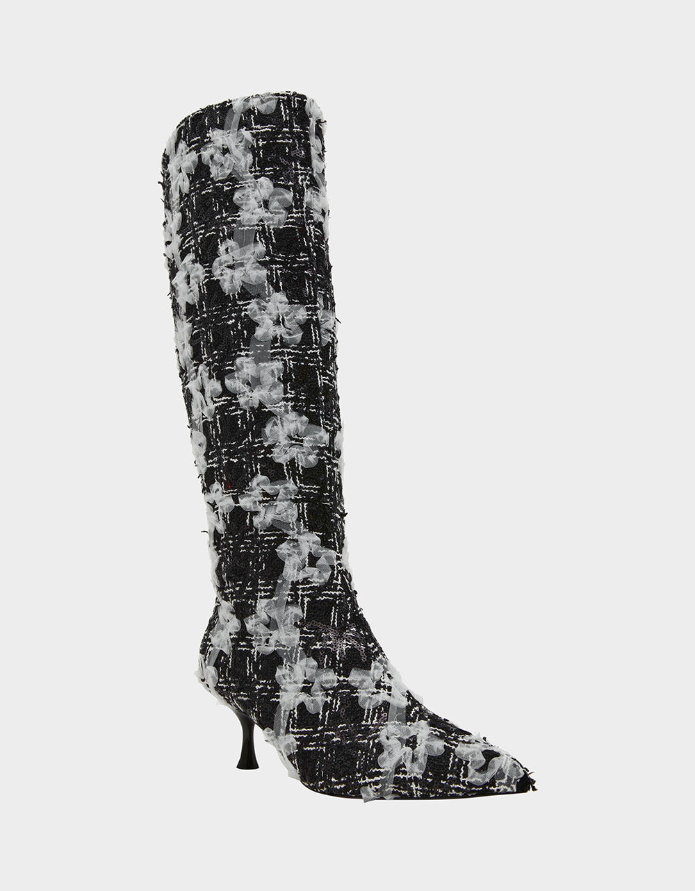 Betsey Johnson Deals | MAXXINE BLACK WHITE MULTI Pointed-Toe Knee-High Kitten Heel Women's Boot