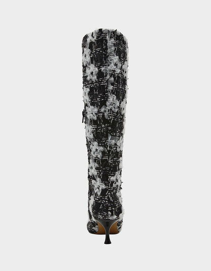 Betsey Johnson Deals | MAXXINE BLACK WHITE MULTI Pointed-Toe Knee-High Kitten Heel Women's Boot