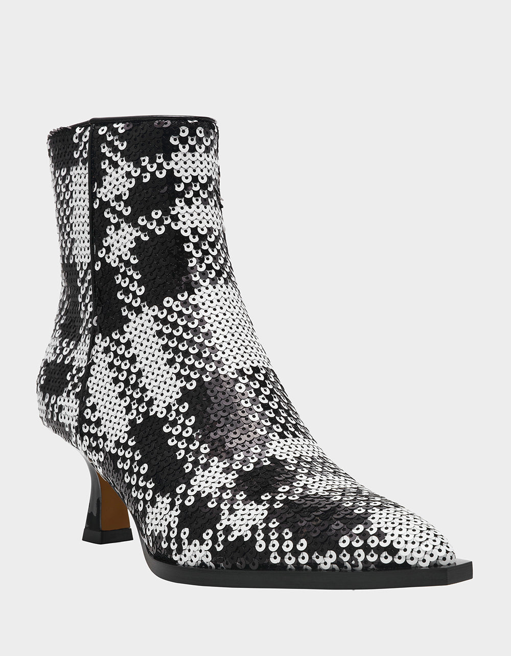 Betsey Johnson Best Price | LOUISA BLACK/WHITE PLAID Women's Pointed Toe Kitten Heel Ankle Bootie