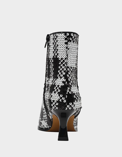 Betsey Johnson Best Price | LOUISA BLACK/WHITE PLAID Women's Pointed Toe Kitten Heel Ankle Bootie