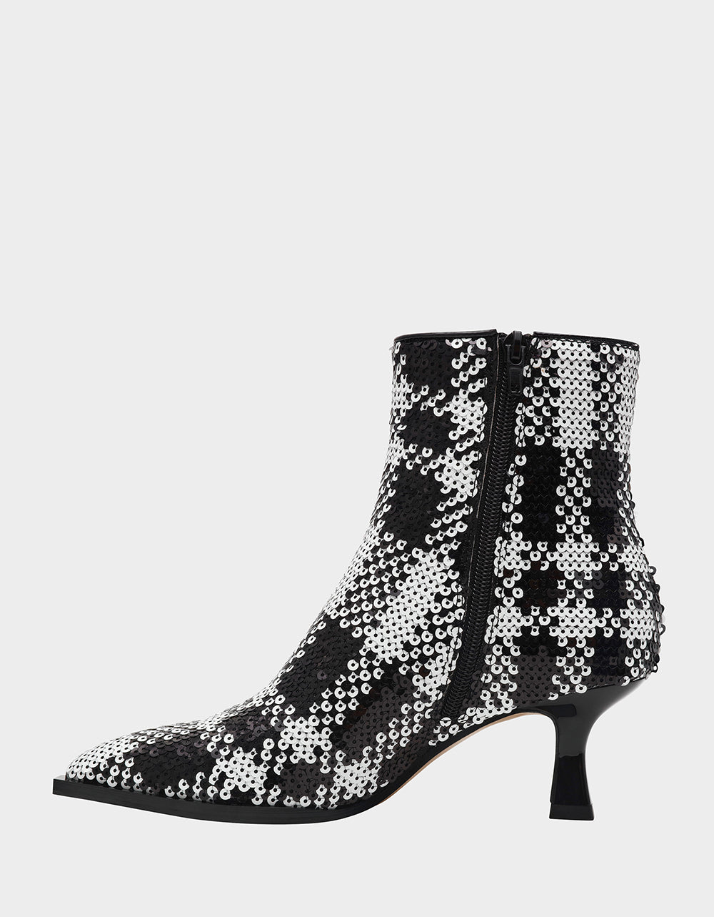Betsey Johnson Best Price | LOUISA BLACK/WHITE PLAID Women's Pointed Toe Kitten Heel Ankle Bootie