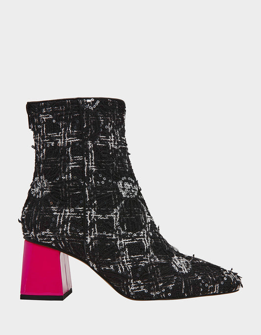 Betsey Johnson Hot Sale | STEVIE BLACK MULTI Square-Toe Block Heel Women's Ankle Boot