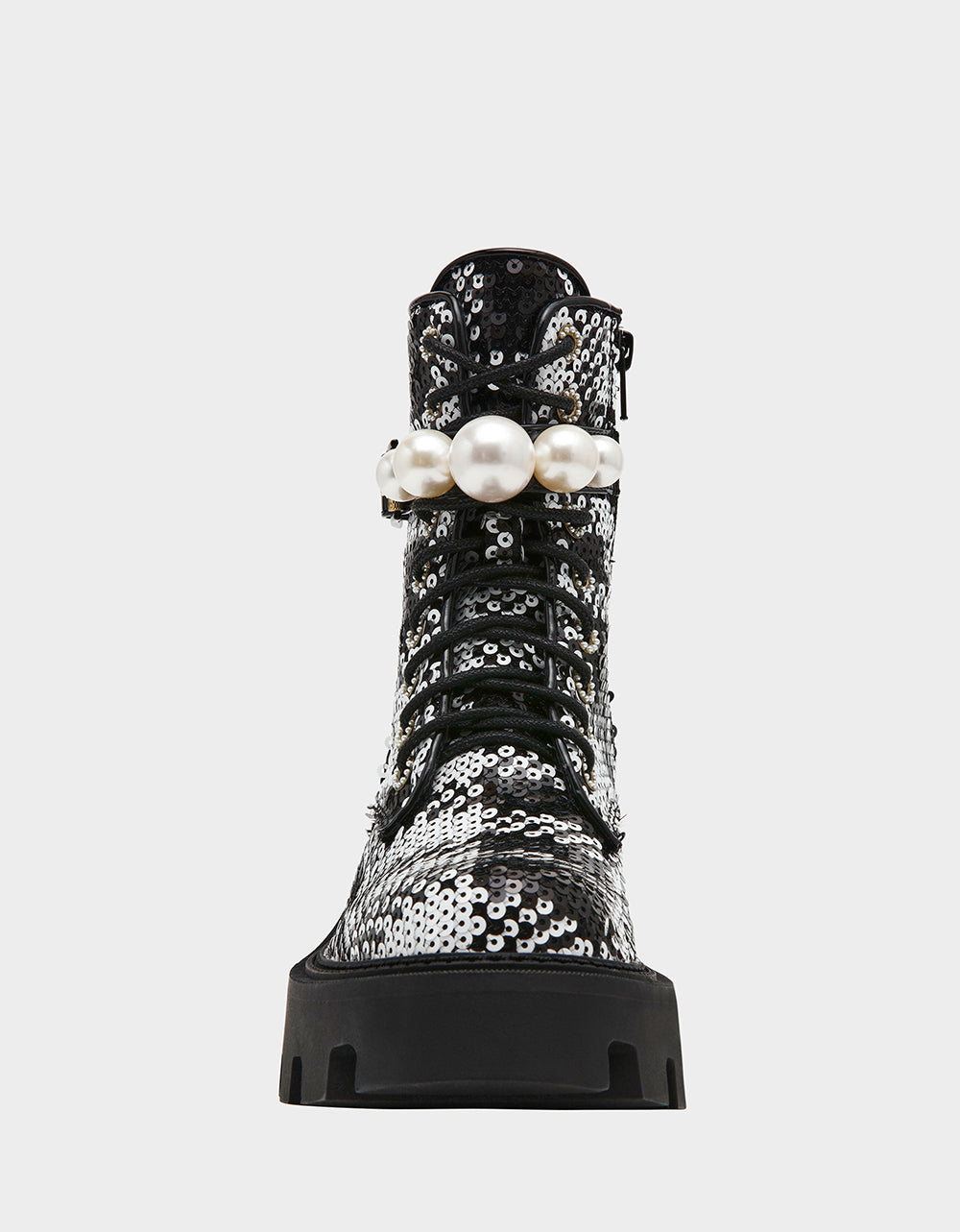 Betsey Johnson Everyday | JONNIE BLACK WHITE PLAID Lace-Up Platform Combat Women's Ankle Boot