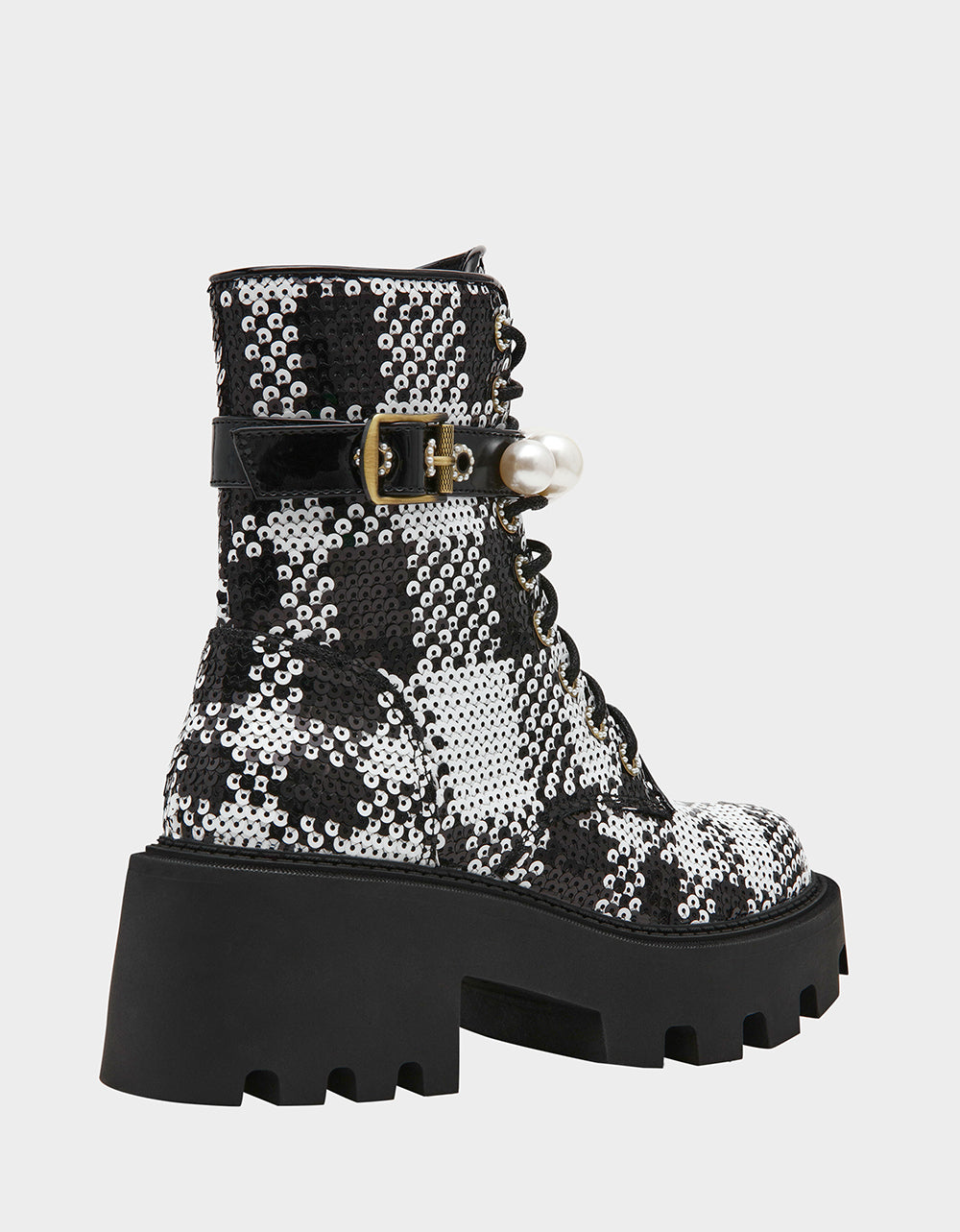 Betsey Johnson Everyday | JONNIE BLACK WHITE PLAID Lace-Up Platform Combat Women's Ankle Boot