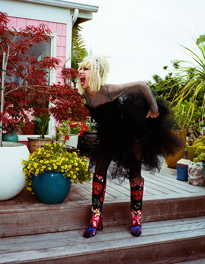 Betsey Johnson Smart Buy | AVON BLACK FLOWER MULTI Women's Knee High Rhinestone Floral Boots