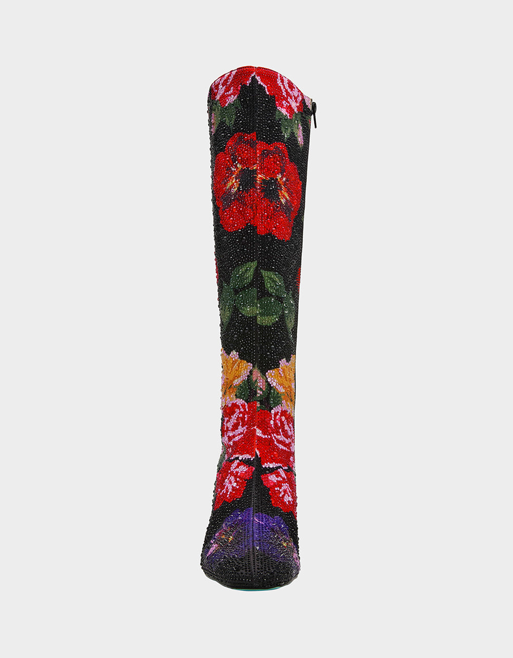 Betsey Johnson Smart Buy | AVON BLACK FLOWER MULTI Women's Knee High Rhinestone Floral Boots