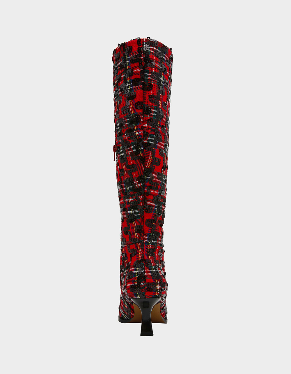 Betsey Johnson Trending | PAMELLA RED PLAID Women's Knee High Kitten Heel Boot with Pointed Toe