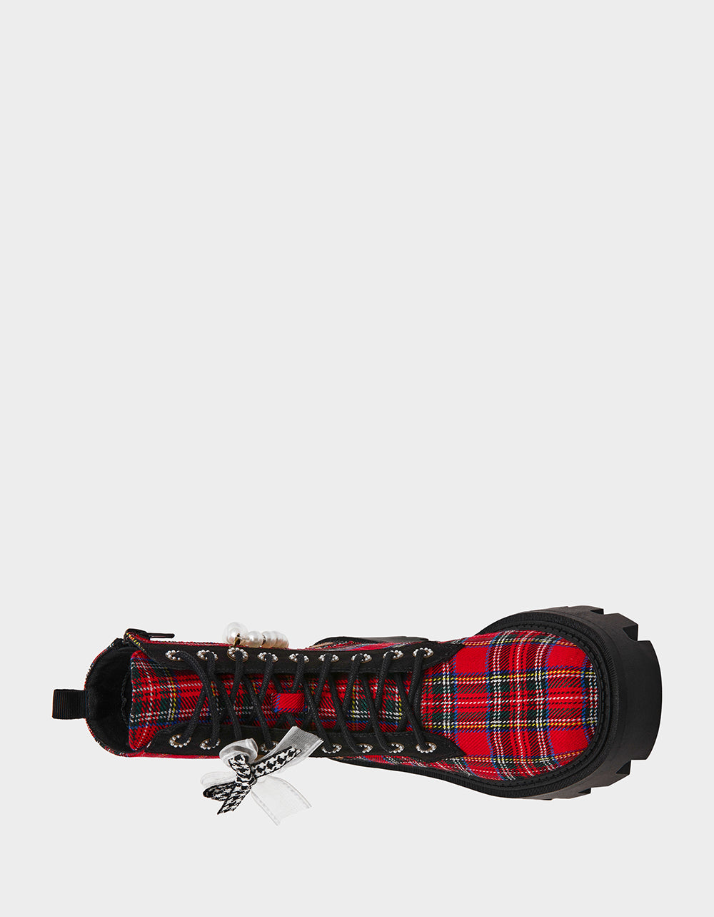 Betsey Johnson Popular | HARIETT RED PLAID Platform Lace-Up Lug Combat Pearl Women's Ankle Boot