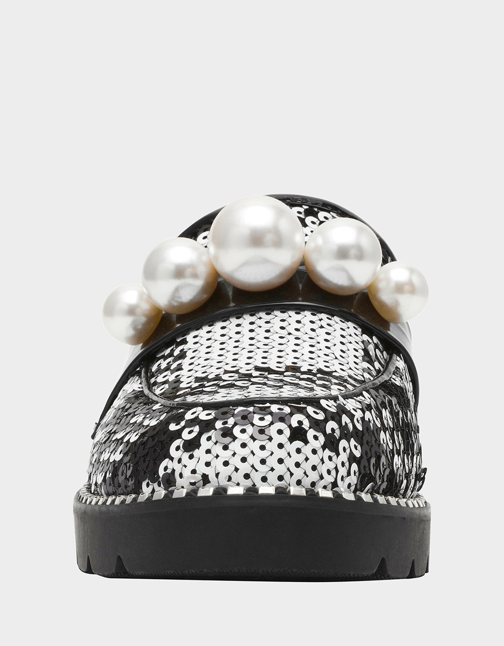 Betsey Johnson Premium | HARLOE BLACK WHITE PLAID Platfrom Pearl Embellished Women's Loafer