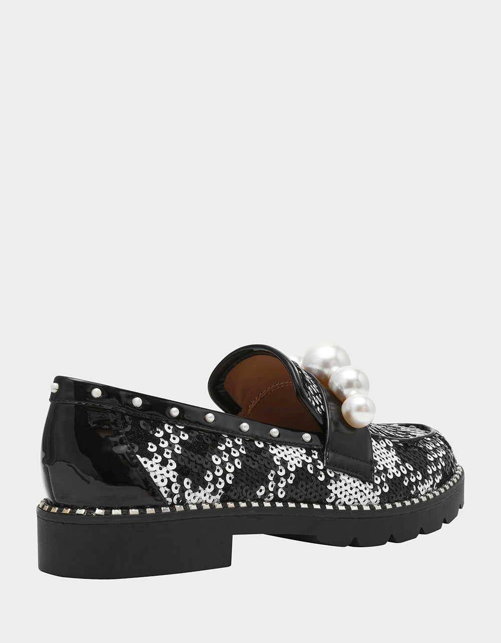 Betsey Johnson Premium | HARLOE BLACK WHITE PLAID Platfrom Pearl Embellished Women's Loafer