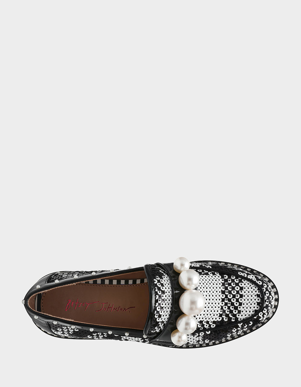 Betsey Johnson Premium | HARLOE BLACK WHITE PLAID Platfrom Pearl Embellished Women's Loafer
