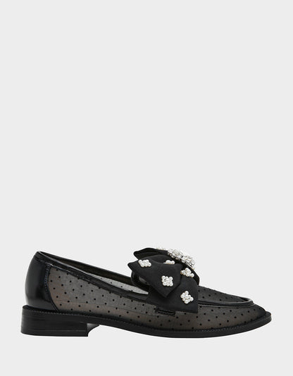 Betsey Johnson Smart Buy | SETH BLACK Women's Mesh Pearl Bow Slip-On Loafer