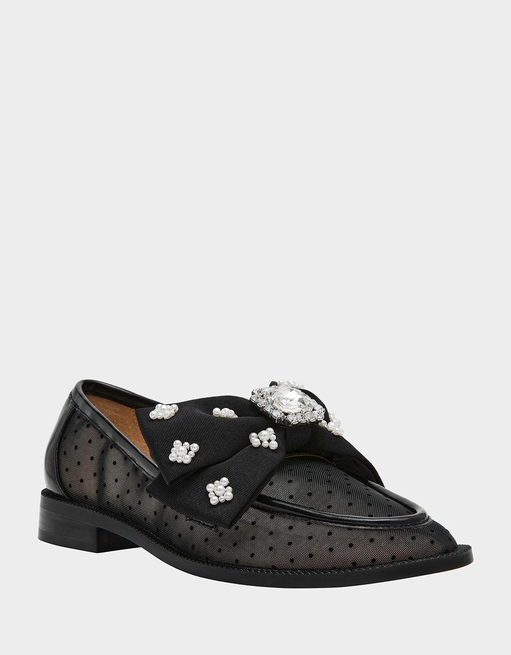 Betsey Johnson Smart Buy | SETH BLACK Women's Mesh Pearl Bow Slip-On Loafer