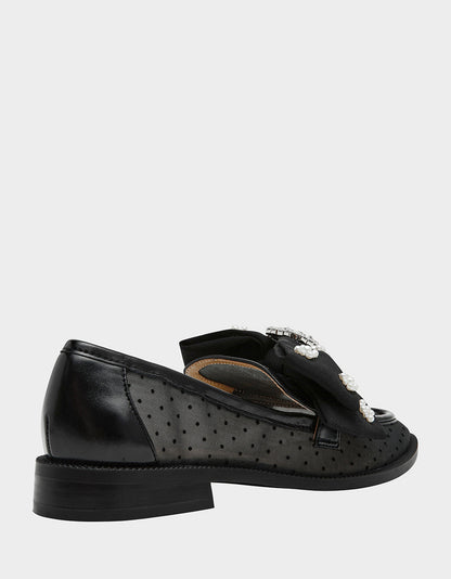 Betsey Johnson Smart Buy | SETH BLACK Women's Mesh Pearl Bow Slip-On Loafer
