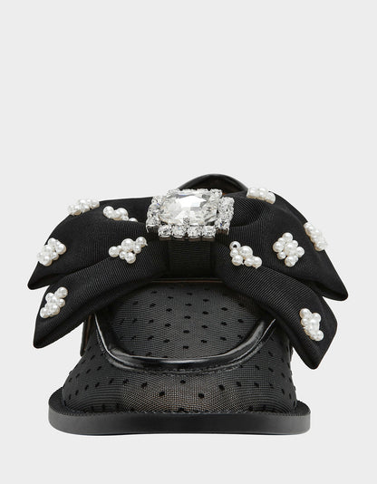 Betsey Johnson Smart Buy | SETH BLACK Women's Mesh Pearl Bow Slip-On Loafer