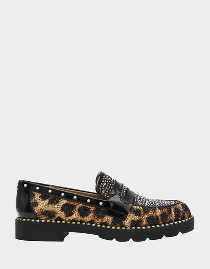 Betsey Johnson Quality | LYDIAA LEOPARD Rhinestone Embellished Platform Women's Loafer