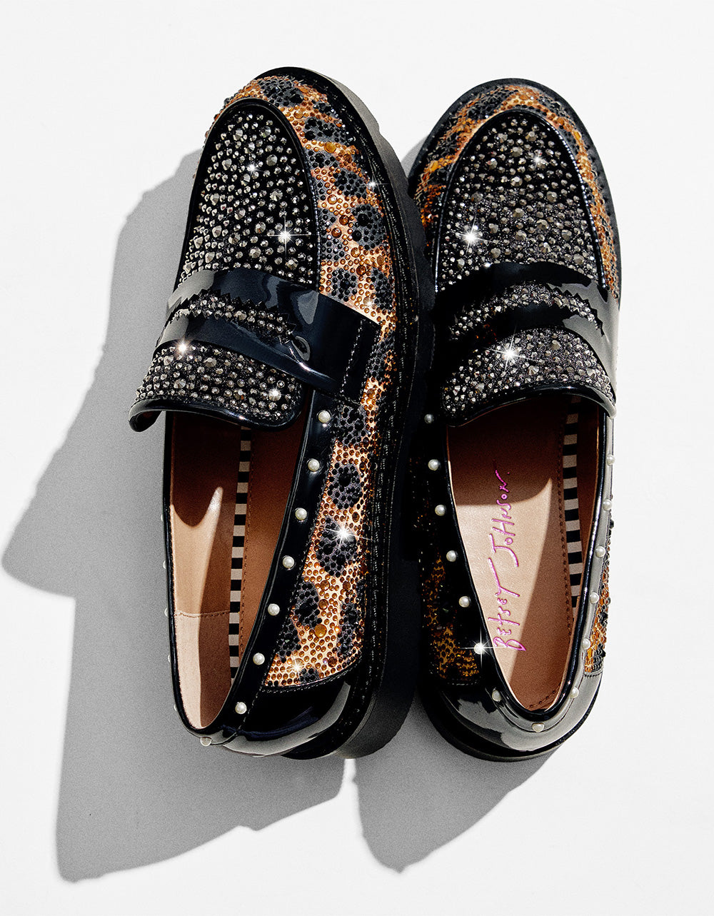 Betsey Johnson Quality | LYDIAA LEOPARD Rhinestone Embellished Platform Women's Loafer