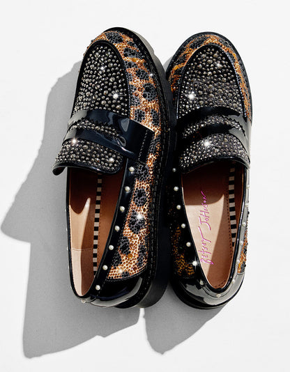 Betsey Johnson Quality | LYDIAA LEOPARD Rhinestone Embellished Platform Women's Loafer
