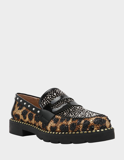 Betsey Johnson Quality | LYDIAA LEOPARD Rhinestone Embellished Platform Women's Loafer