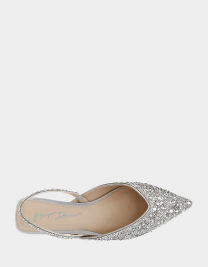 Betsey Johnson Popular | VANCE SILVER Rhinestone Slingback Flats