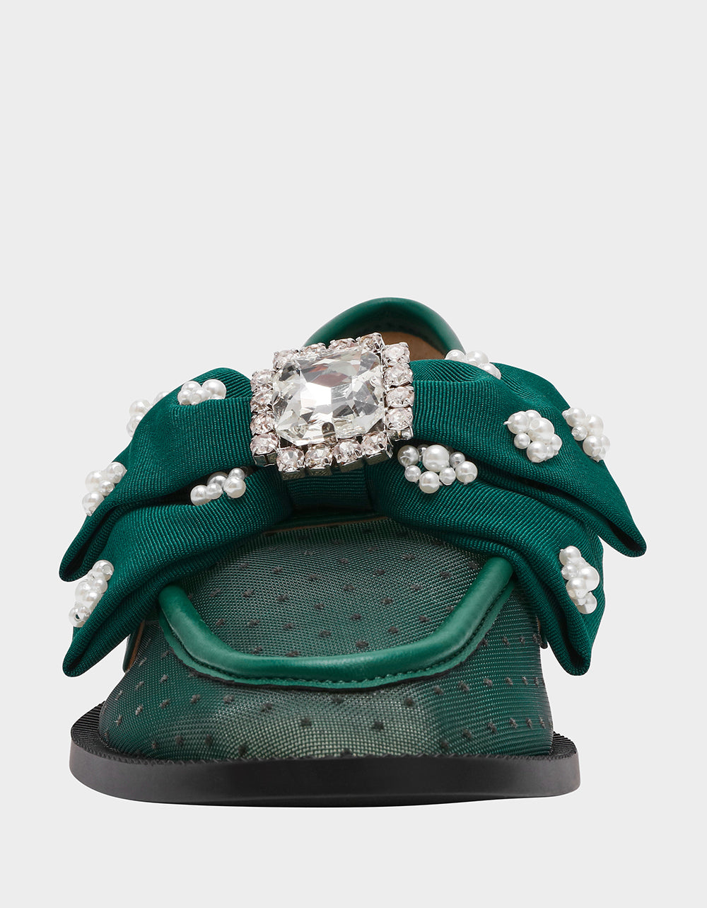Betsey Johnson Exclusive | SETH EMERALD Women's Mesh Pearl Bow Slip-On Loafer