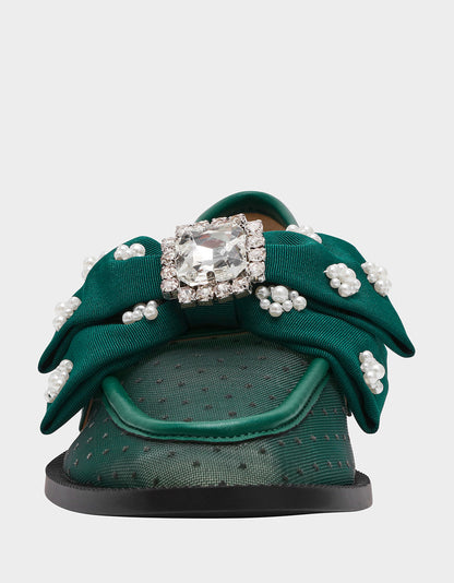 Betsey Johnson Exclusive | SETH EMERALD Women's Mesh Pearl Bow Slip-On Loafer