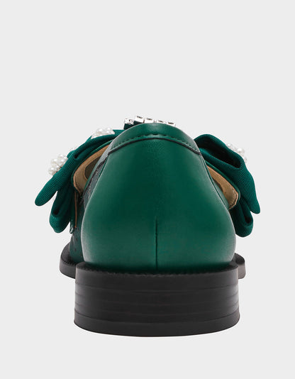 Betsey Johnson Exclusive | SETH EMERALD Women's Mesh Pearl Bow Slip-On Loafer