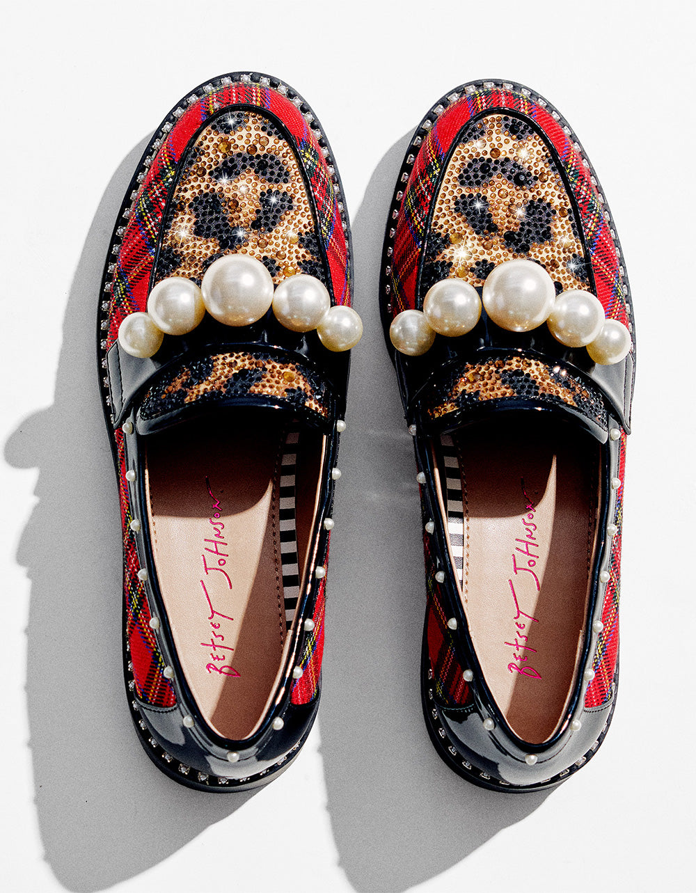 Betsey Johnson Trusted | HARLOE RED PLAID Platfrom Pearl Embellished Women's Loafer