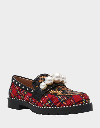 Betsey Johnson Trusted | HARLOE RED PLAID Platfrom Pearl Embellished Women's Loafer