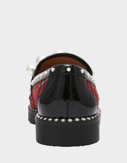 Betsey Johnson Trusted | HARLOE RED PLAID Platfrom Pearl Embellished Women's Loafer