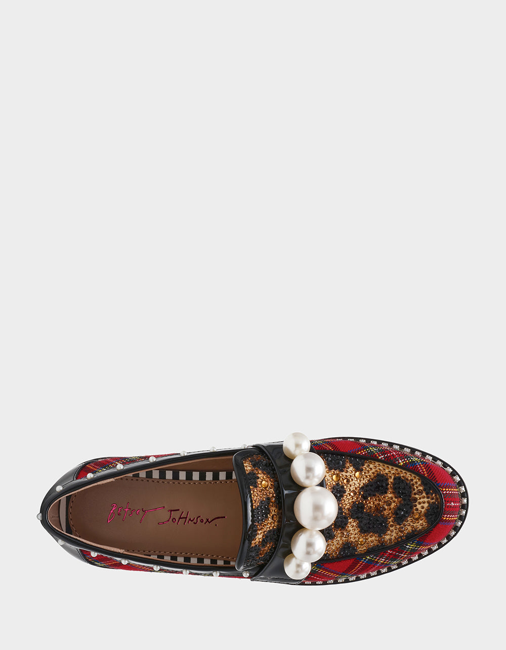 Betsey Johnson Trusted | HARLOE RED PLAID Platfrom Pearl Embellished Women's Loafer