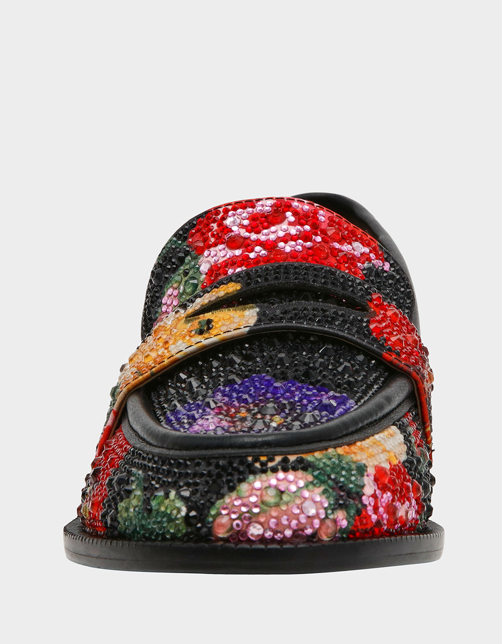Betsey Johnson Sale | CANNE BLACK FLOWER MULTI Slip-On Embellished Rhinestone Women's Loafer