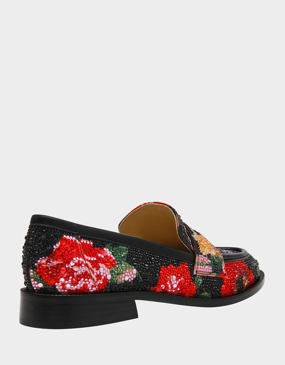 Betsey Johnson Sale | CANNE BLACK FLOWER MULTI Slip-On Embellished Rhinestone Women's Loafer