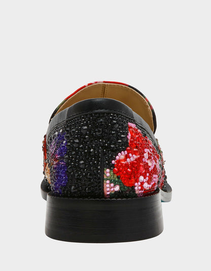 Betsey Johnson Sale | CANNE BLACK FLOWER MULTI Slip-On Embellished Rhinestone Women's Loafer