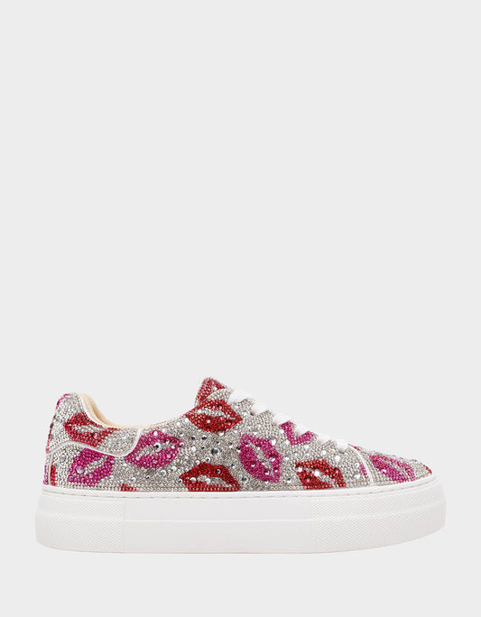 Betsey Johnson Quality | SIDNY MULTI LIPS Women's Rhinestone Platform Sneaker