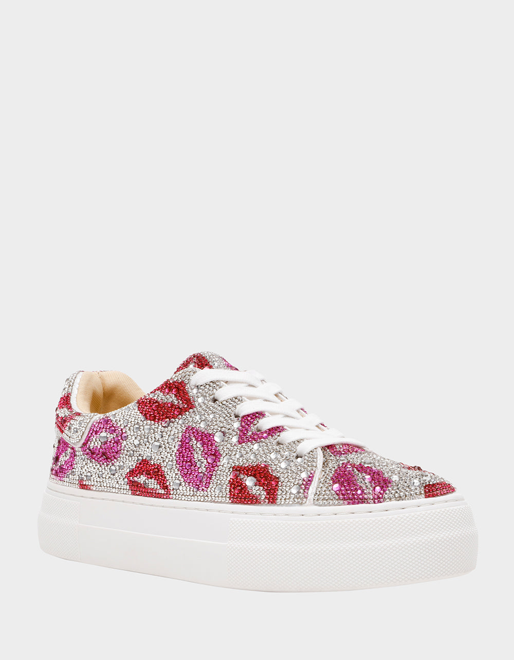 Betsey Johnson Quality | SIDNY MULTI LIPS Women's Rhinestone Platform Sneaker