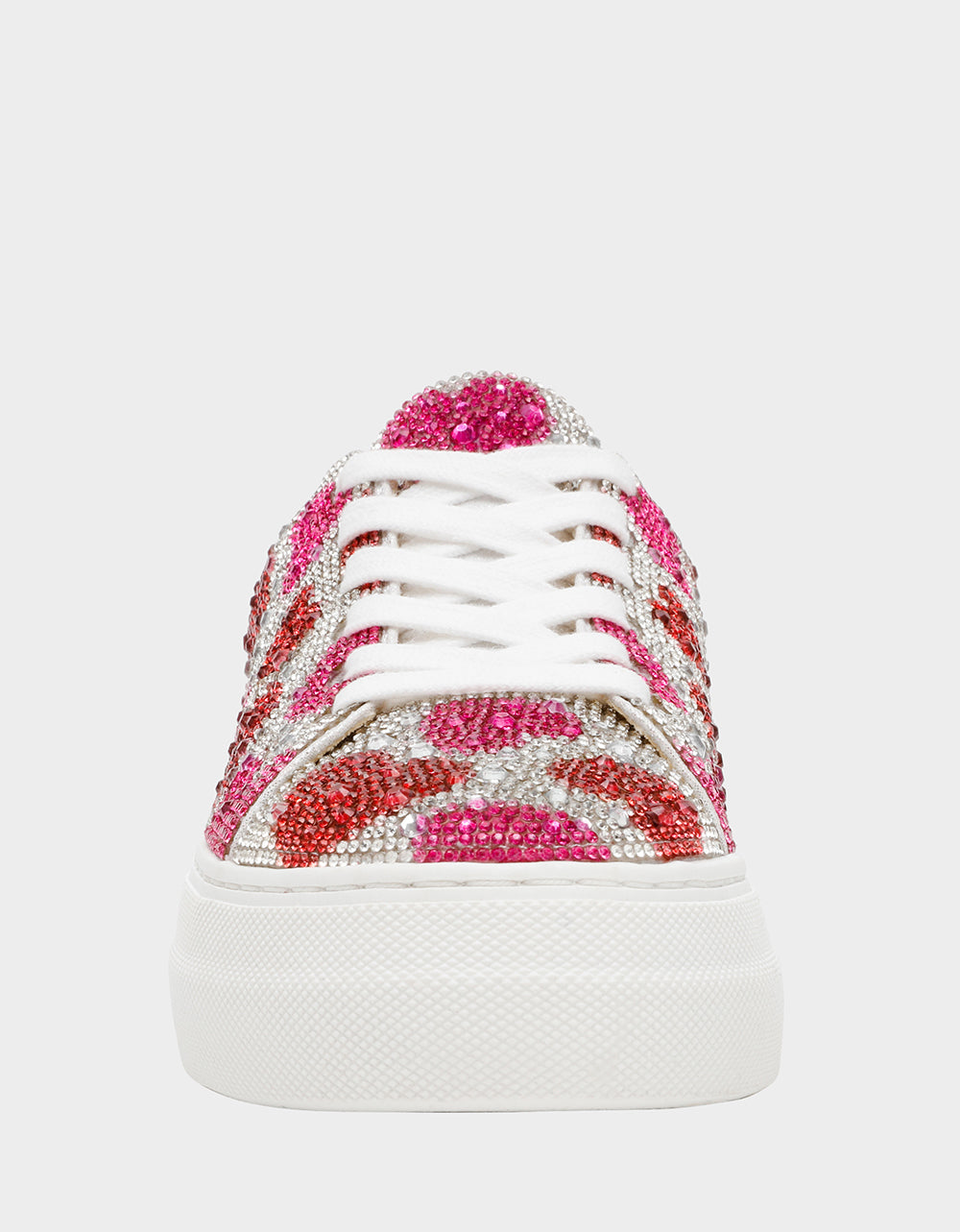 Betsey Johnson Popular | SIDNY RED/PINK HEARTS MULTI Women's Rhinestone Valentine's Day Heart Sneakers