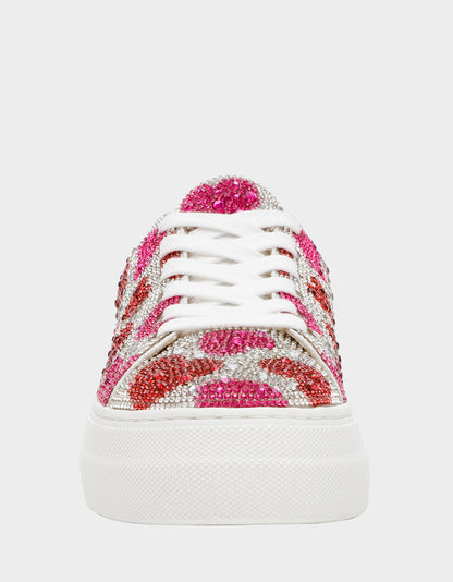 Betsey Johnson Popular | SIDNY RED/PINK HEARTS MULTI Women's Rhinestone Valentine's Day Heart Sneakers
