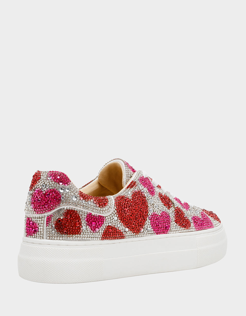 Betsey Johnson Popular | SIDNY RED/PINK HEARTS MULTI Women's Rhinestone Valentine's Day Heart Sneakers