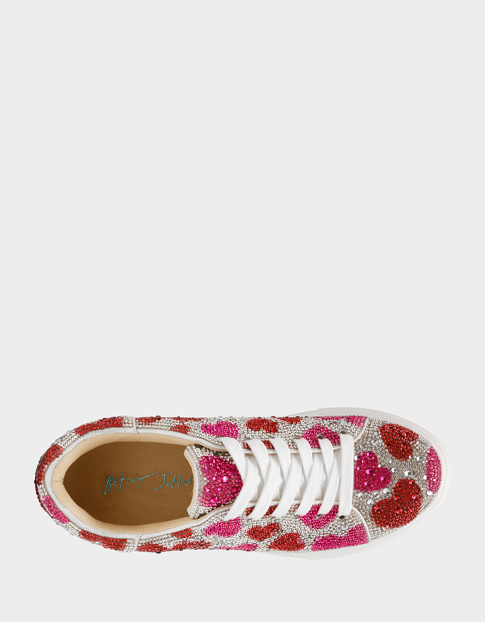 Betsey Johnson Popular | SIDNY RED/PINK HEARTS MULTI Women's Rhinestone Valentine's Day Heart Sneakers