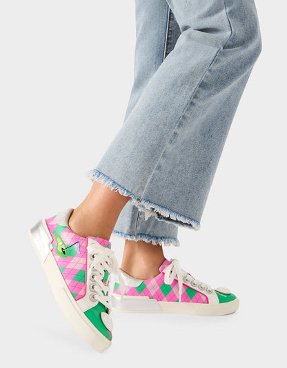 Betsey Johnson Special Offer | SHERRIE PINK/GREEN MULTI Women's Low-Top Lace-Up Sneaker