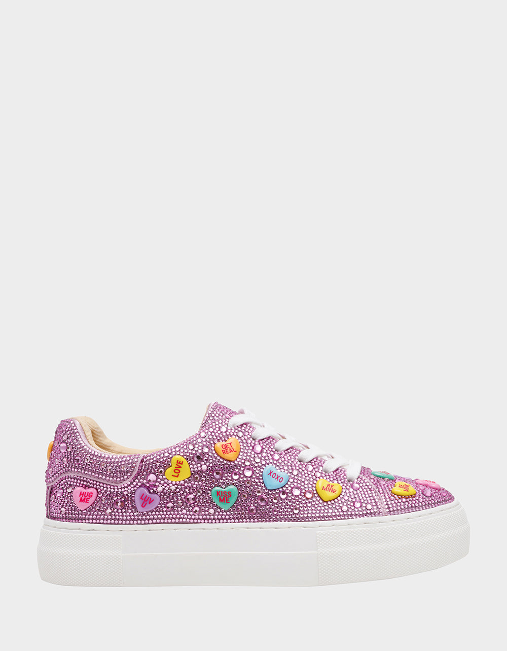 Betsey Johnson New | SIDNY PINK MULTI HEARTS Women's Rhinestone Candy Heart Sneaker
