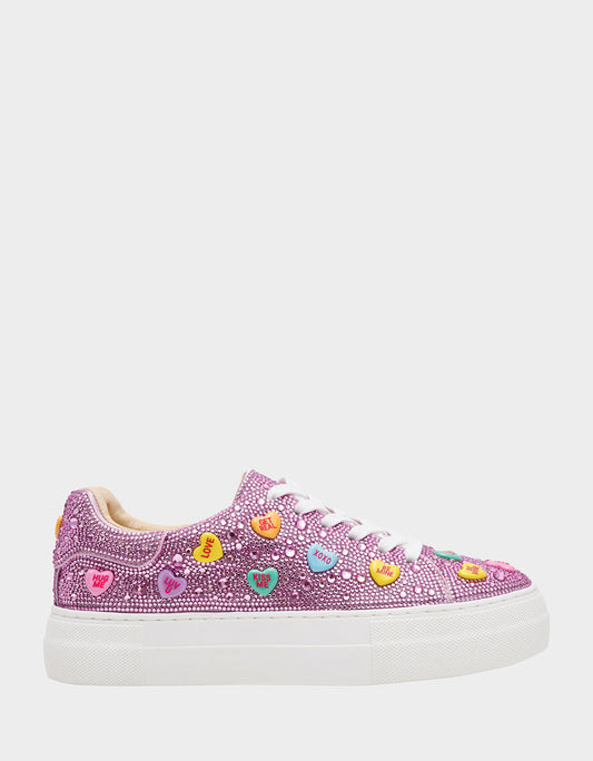 Betsey Johnson New | SIDNY PINK MULTI HEARTS Women's Rhinestone Candy Heart Sneaker