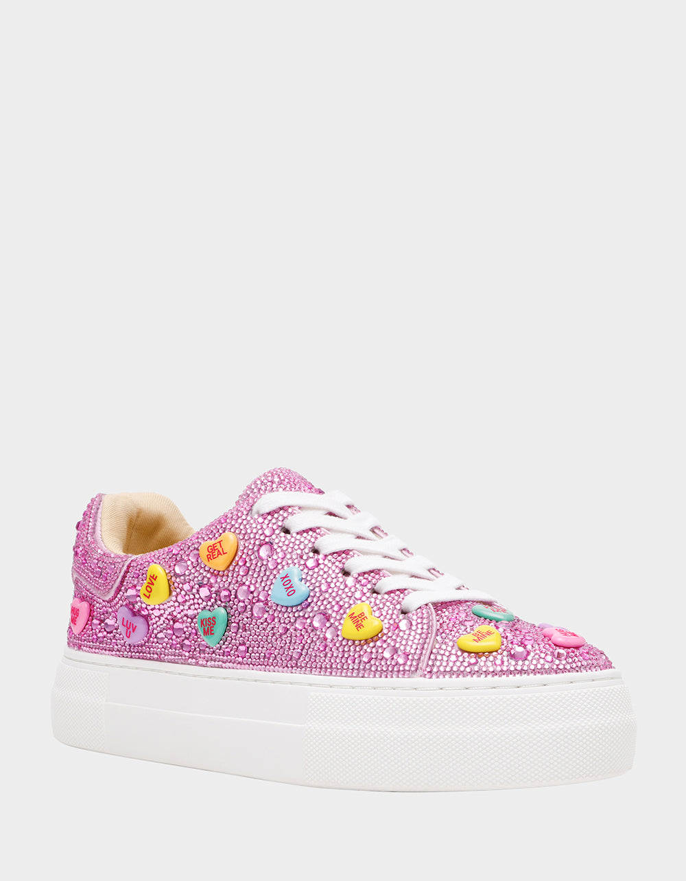 Betsey Johnson New | SIDNY PINK MULTI HEARTS Women's Rhinestone Candy Heart Sneaker