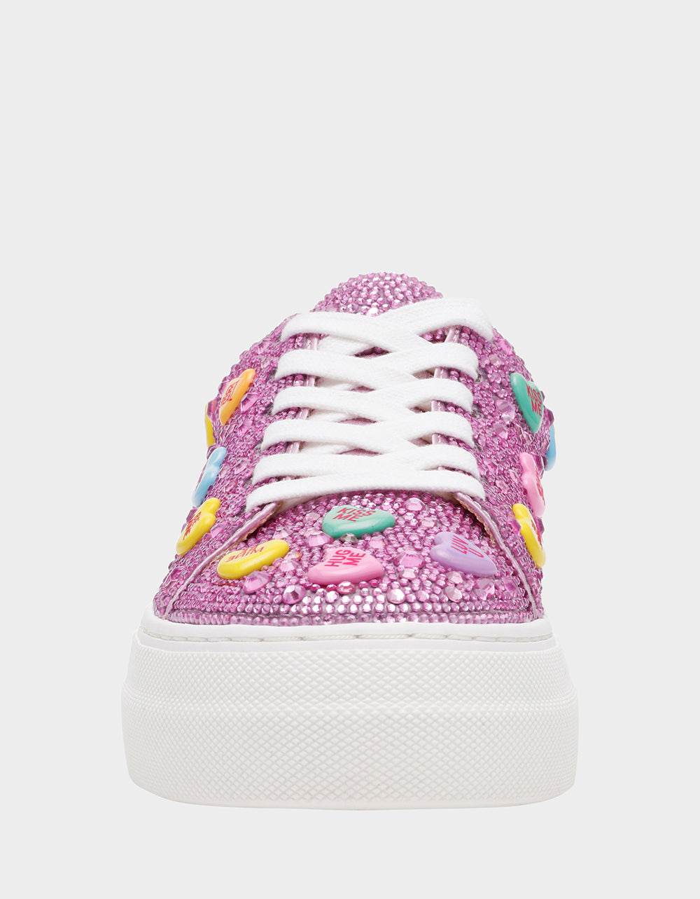 Betsey Johnson New | SIDNY PINK MULTI HEARTS Women's Rhinestone Candy Heart Sneaker