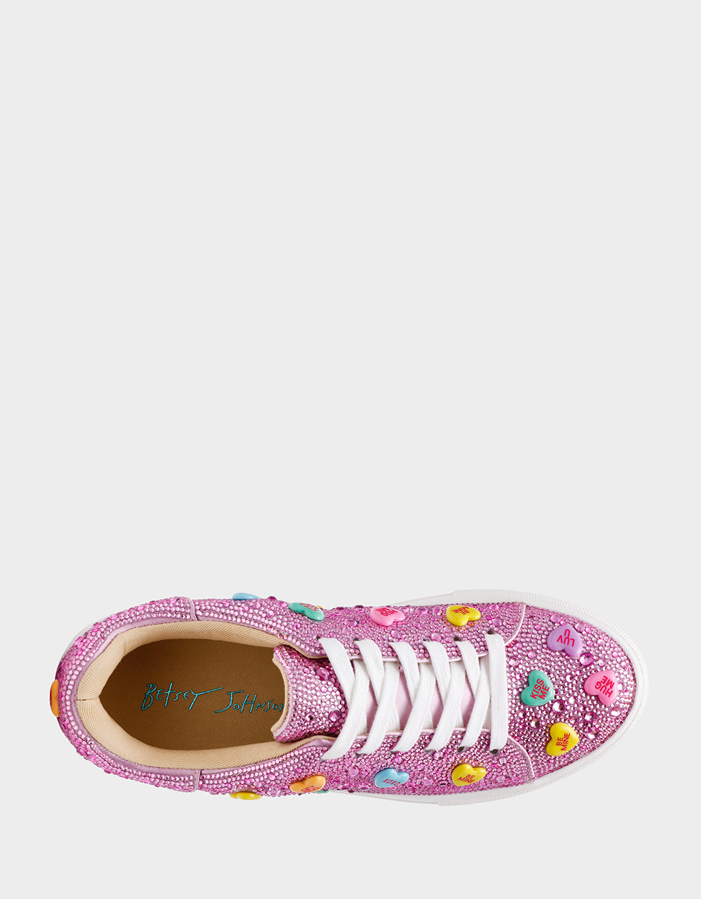Betsey Johnson New | SIDNY PINK MULTI HEARTS Women's Rhinestone Candy Heart Sneaker